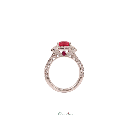 Neon Pink Spinel & Trapezoid Diamond Ring