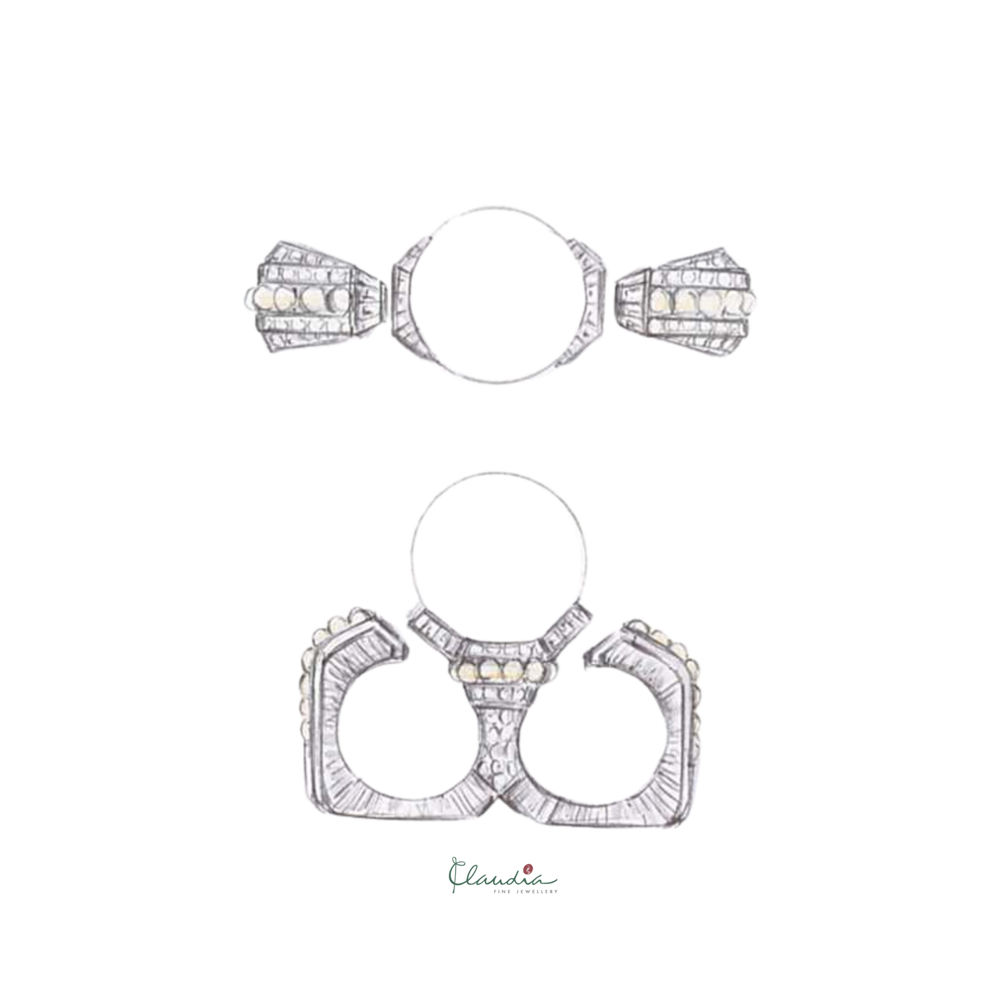 Natural Pearl and Diamond Two-finger Ring