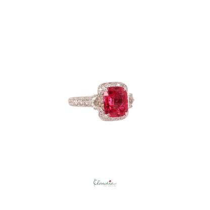 Neon Pink Spinel & Trapezoid Diamond Ring