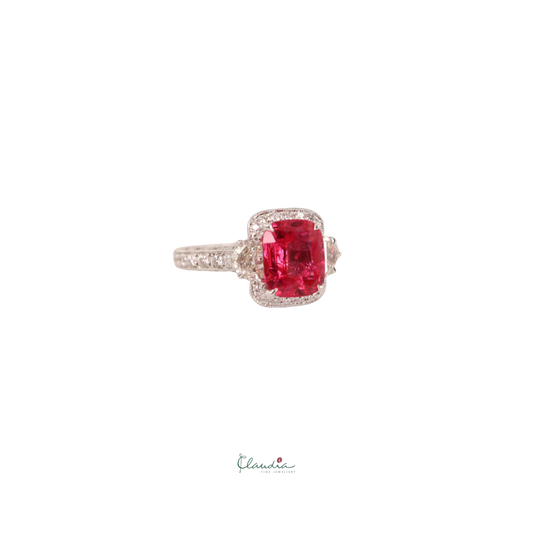 Neon Pink Spinel & Trapezoid Diamond Ring