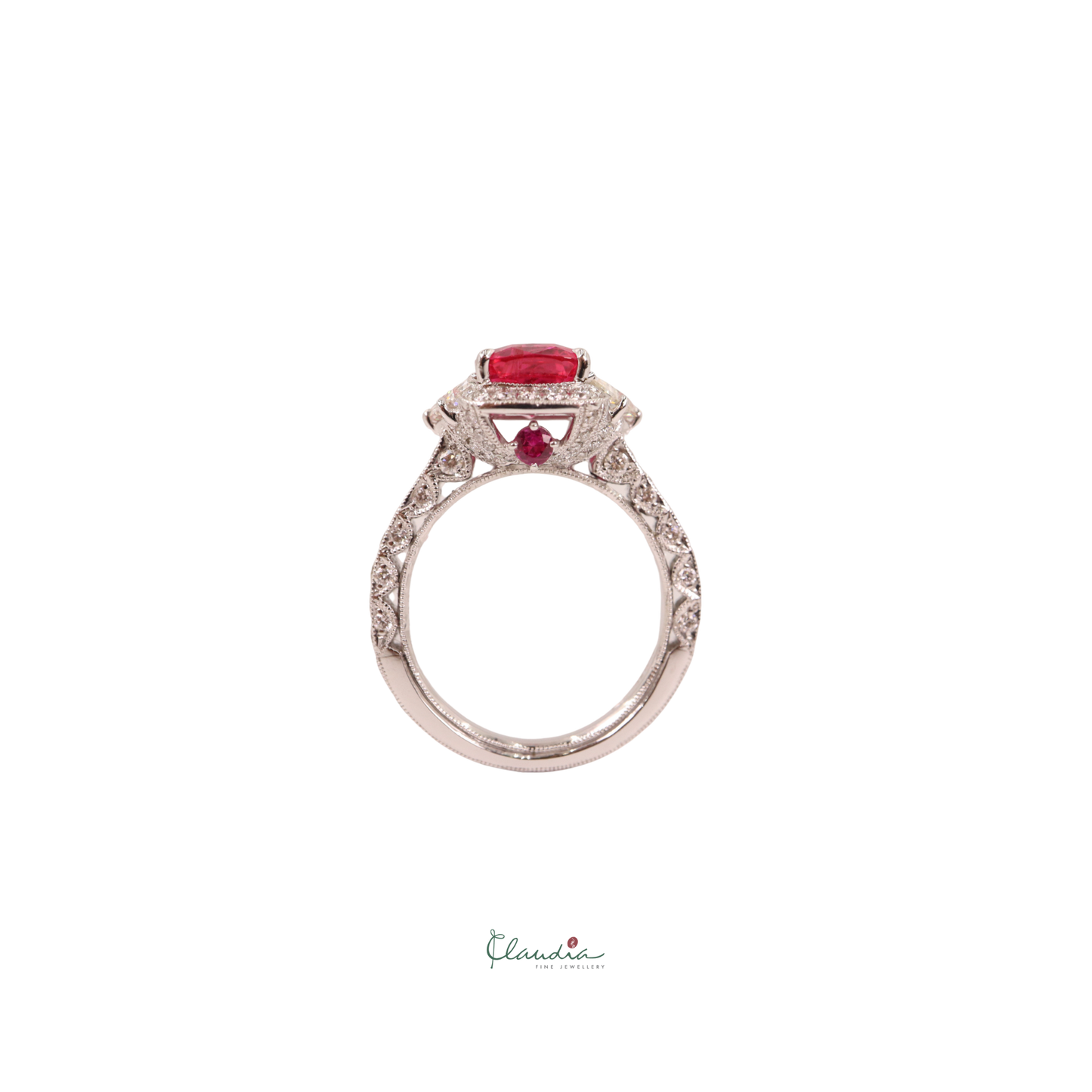 Neon Pink Spinel & Trapezoid Diamond Ring
