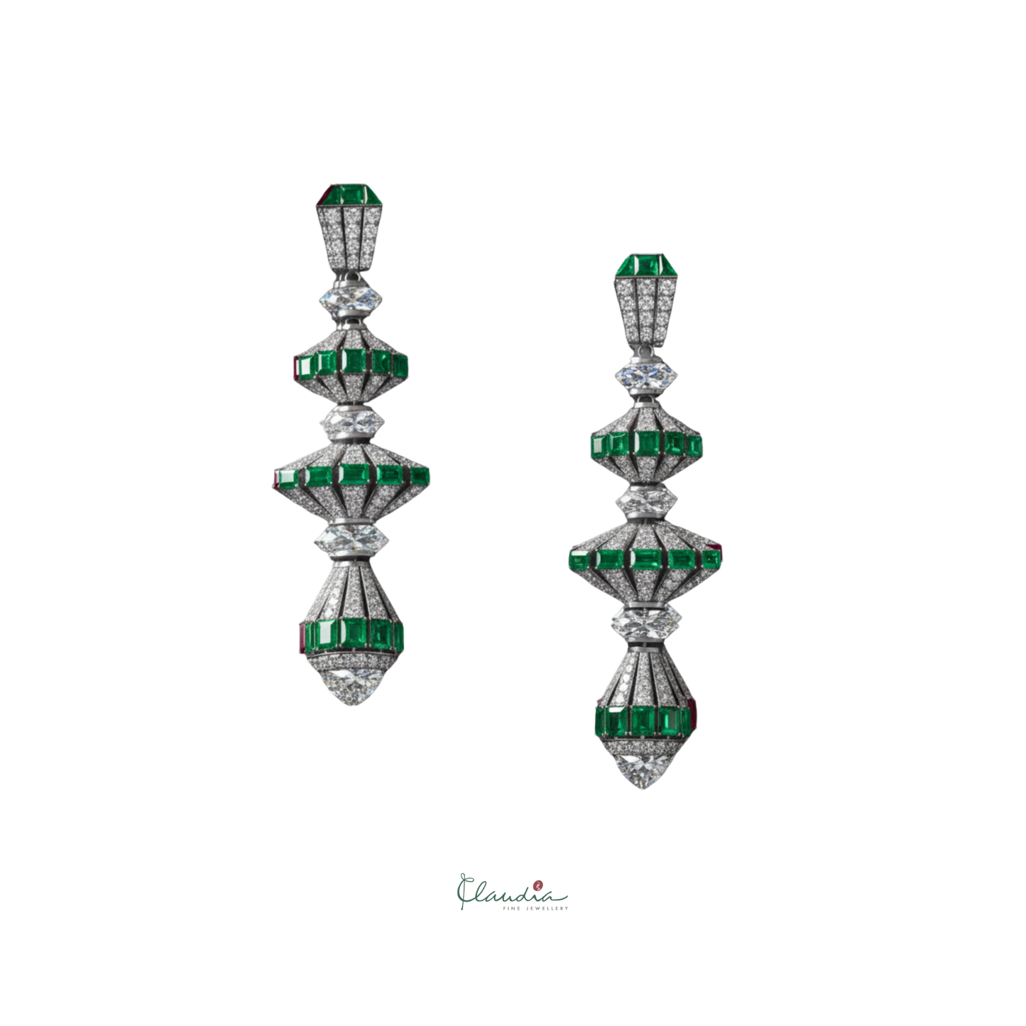 Lantern Emerald and Diamond Earrings