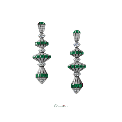 Lantern Emerald and Diamond Earrings