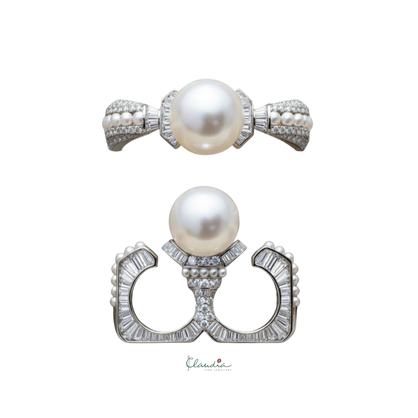 Natural Pearl and Diamond Two-finger Ring