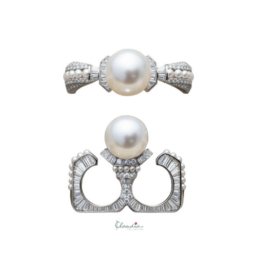 Natural Pearl and Diamond Two-finger Ring