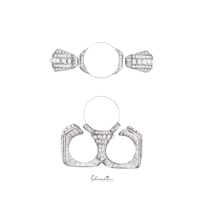 Natural Pearl and Diamond Two-finger Ring