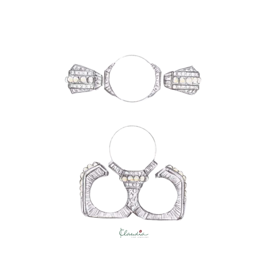 Natural Pearl and Diamond Two-finger Ring